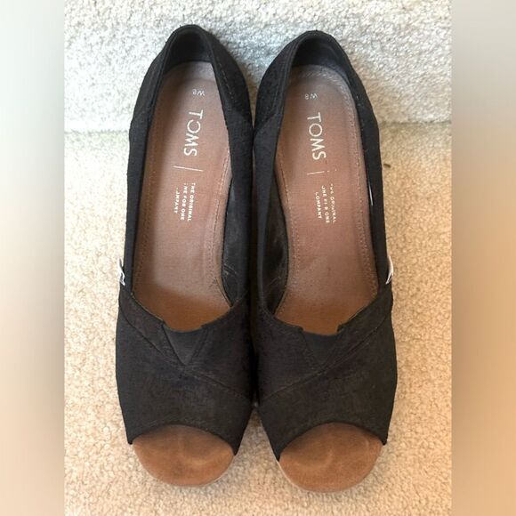 TOMS Women's Classic Espadrille Wedge Sandal Black Scattered Woven‎ Size 8 - Picture 3 of 10